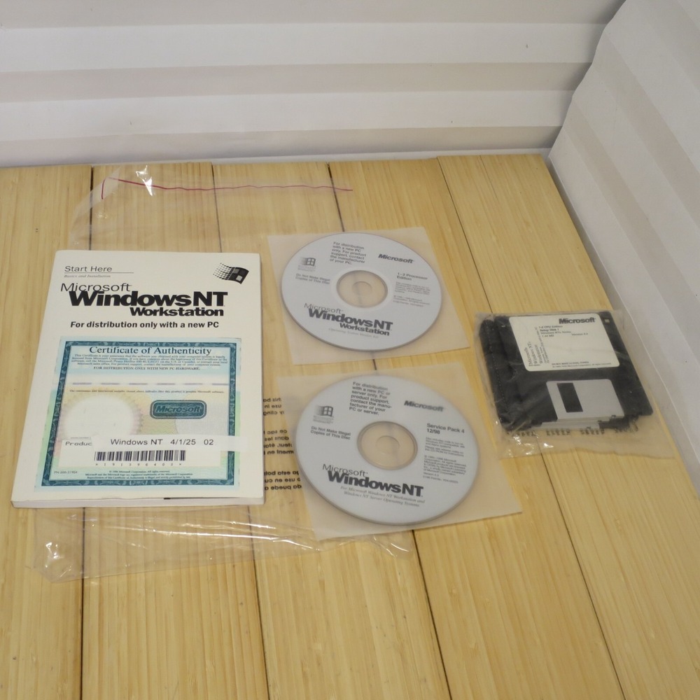 Microsoft Windows NT Workstation 4.0 SP4 CD-ROM, 3.5 Floppies, Manual & COA 02